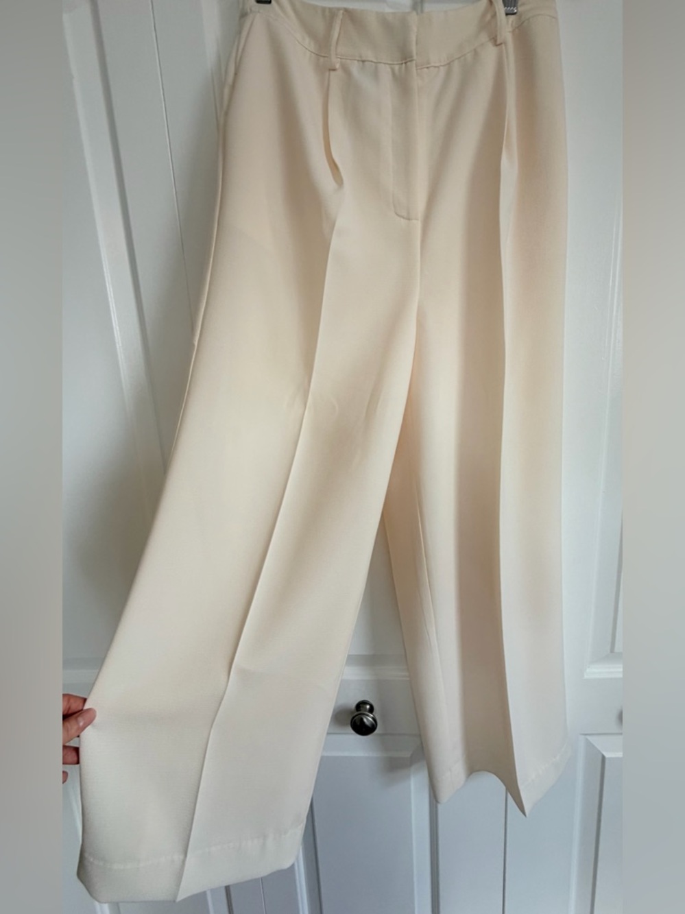 Christian Lacroix Cream Wide Leg Trouser Women M High Rise Elastic Waist Pants - Picture 2 of 15